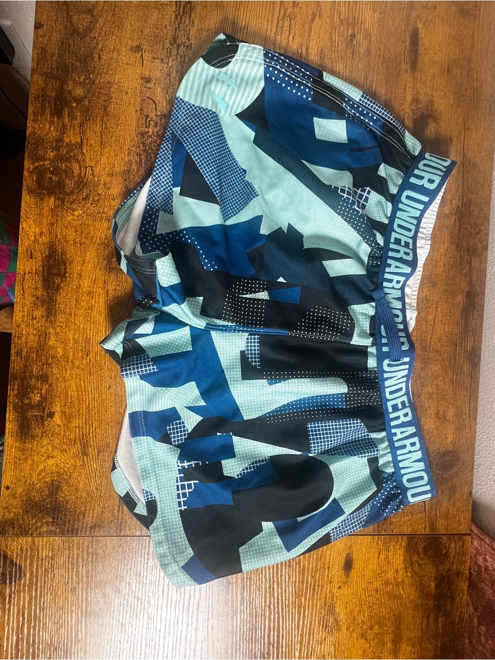 Under Armour Girls Blue and Teal Geo-Print Athletic Shorts